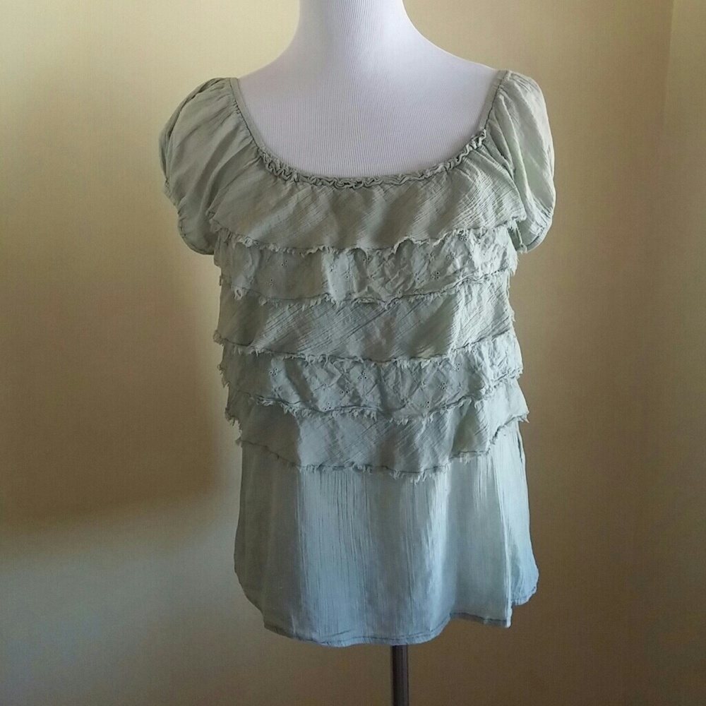 Alythea Sage Top with Ruffles
